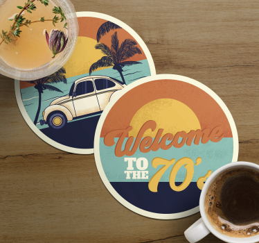 Sottobicchieri vintage scena costiera retrò - TenStickers
