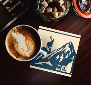 Sottobicchieri vintage scena montana con cervo - TenStickers