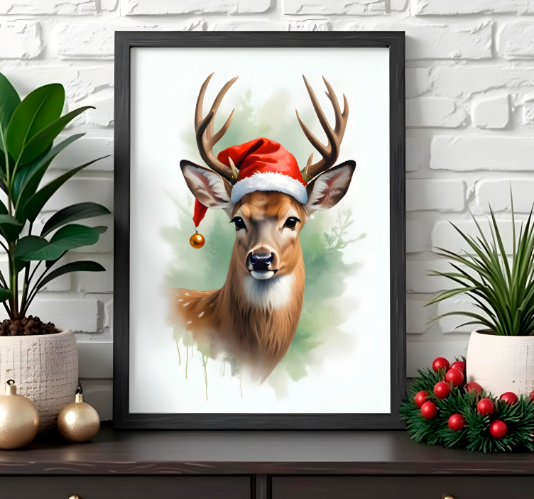 Poster natalizi renna di babbo natale - TenStickers