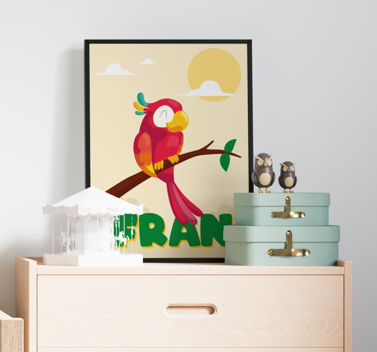 Poster cameretta pappagallo rosso con nome - TenStickers