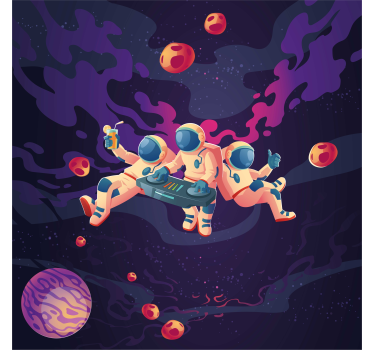 Poster cameretta astronauti cartoni animati in festa - TenStickers