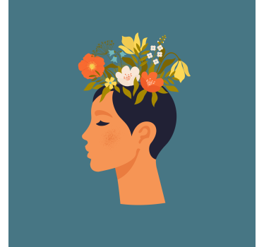 Poster con fiori donna astratta su sfondo blu - TenStickers