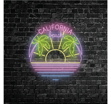 Poster delle città testo al neon spiaggia california - TenStickers