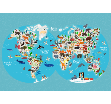 Poster con la mappa del mondo con animali - TenStickers