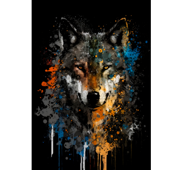 Poster con il lupo e schizzi colorati - TenStickers