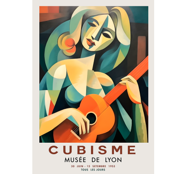 Poster artistico ritratto cubista di donna con la chitarra - TenStickers