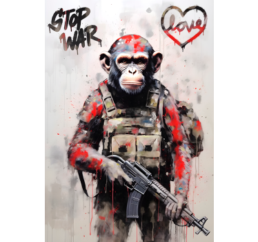 Poster artistico scimmia soldato - TenStickers