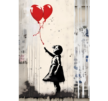Poster artistico ragazza pittura murale con palloncini - TenStickers