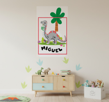 Poster cameretta dinosauro grigio a collo lungo - TenStickers