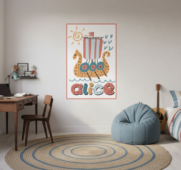 Poster cameretta ragazzi nave vichinga personalizzata - TenStickers