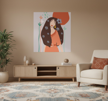 Poster con fiori donna astratta con capelli lunghi - TenStickers