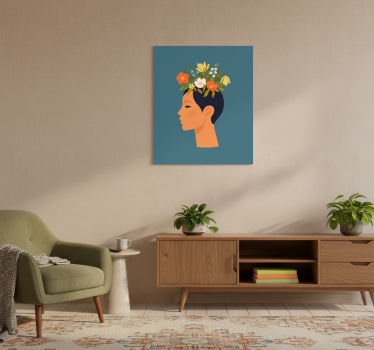 Poster con fiori donna astratta su sfondo blu - TenStickers