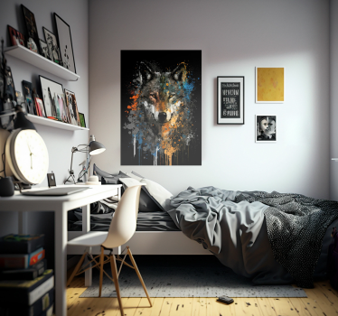 Poster con il lupo e schizzi colorati - TenStickers