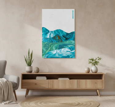 Poster da soggiorno linee curve acquamarina - TenStickers