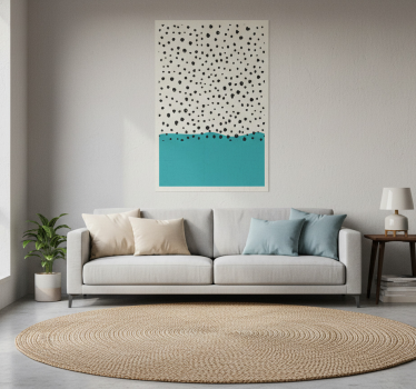 Poster da soggiorno pittura astratta blu con punti neri - TenStickers