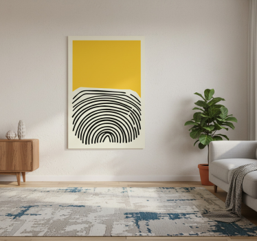 Poster da soggiorno pittura gialla astratta con linee nere - TenStickers