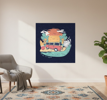 Poster delle città scena del van da surf - TenStickers