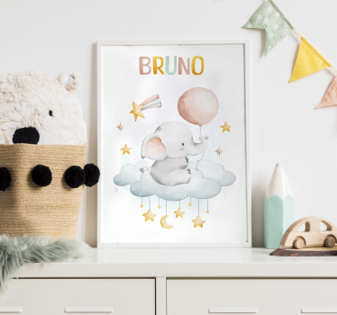 Poster cameretta elefante su una nuvola - TenStickers