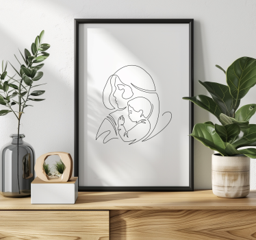 Poster da soggiorno disegno a tratteggio di madre e figlio - TenStickers