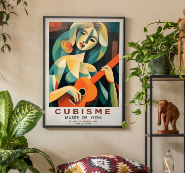 Poster artistico ritratto cubista di donna con la chitarra - TenStickers
