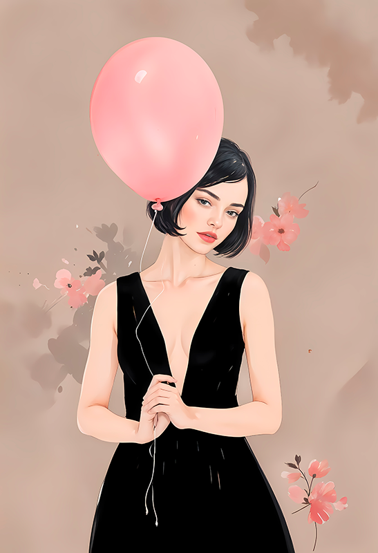 Poster disegno artistico donna con palloncino - TenStickers