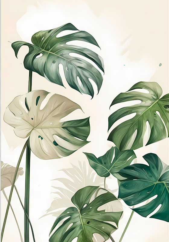 Poster disegno artistico foglie di monstera - TenStickers