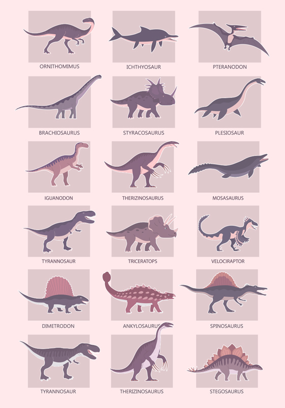 Poster di dinosauri diversi tipi - TenStickers