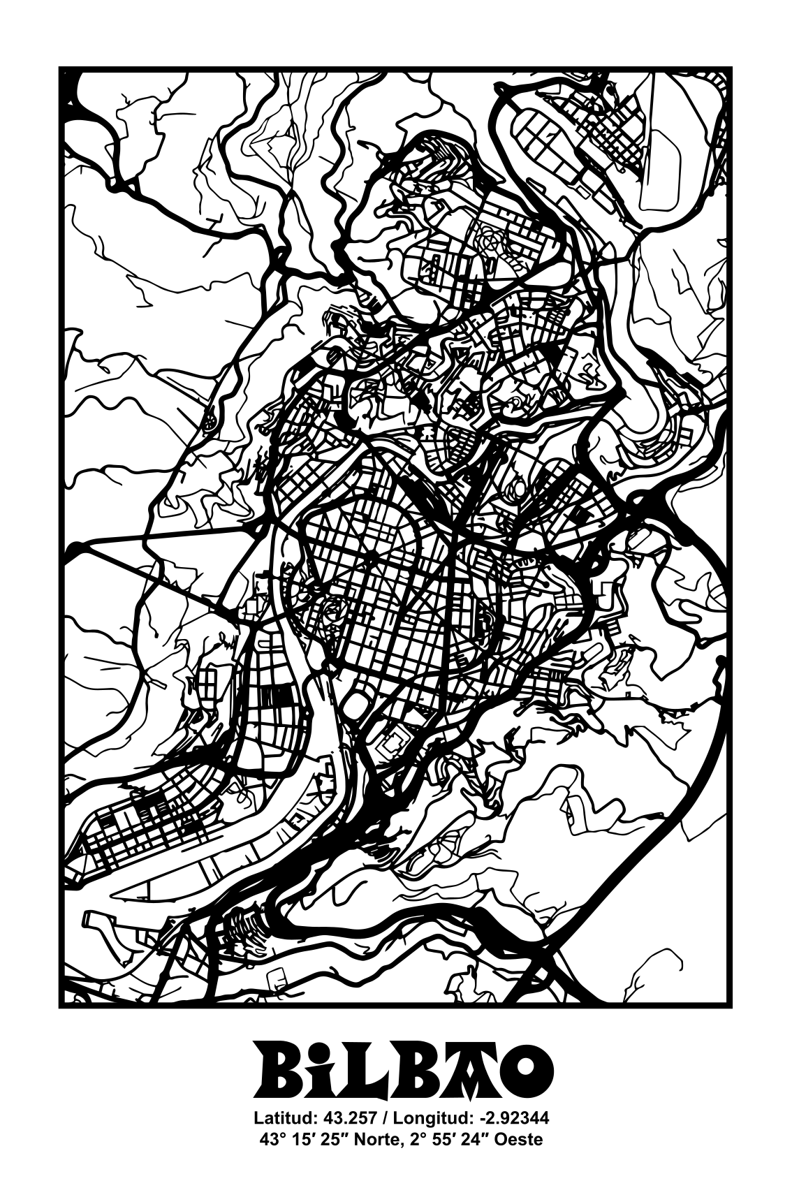 Poster da soggiorno mappa topografica di bilbao - TenStickers