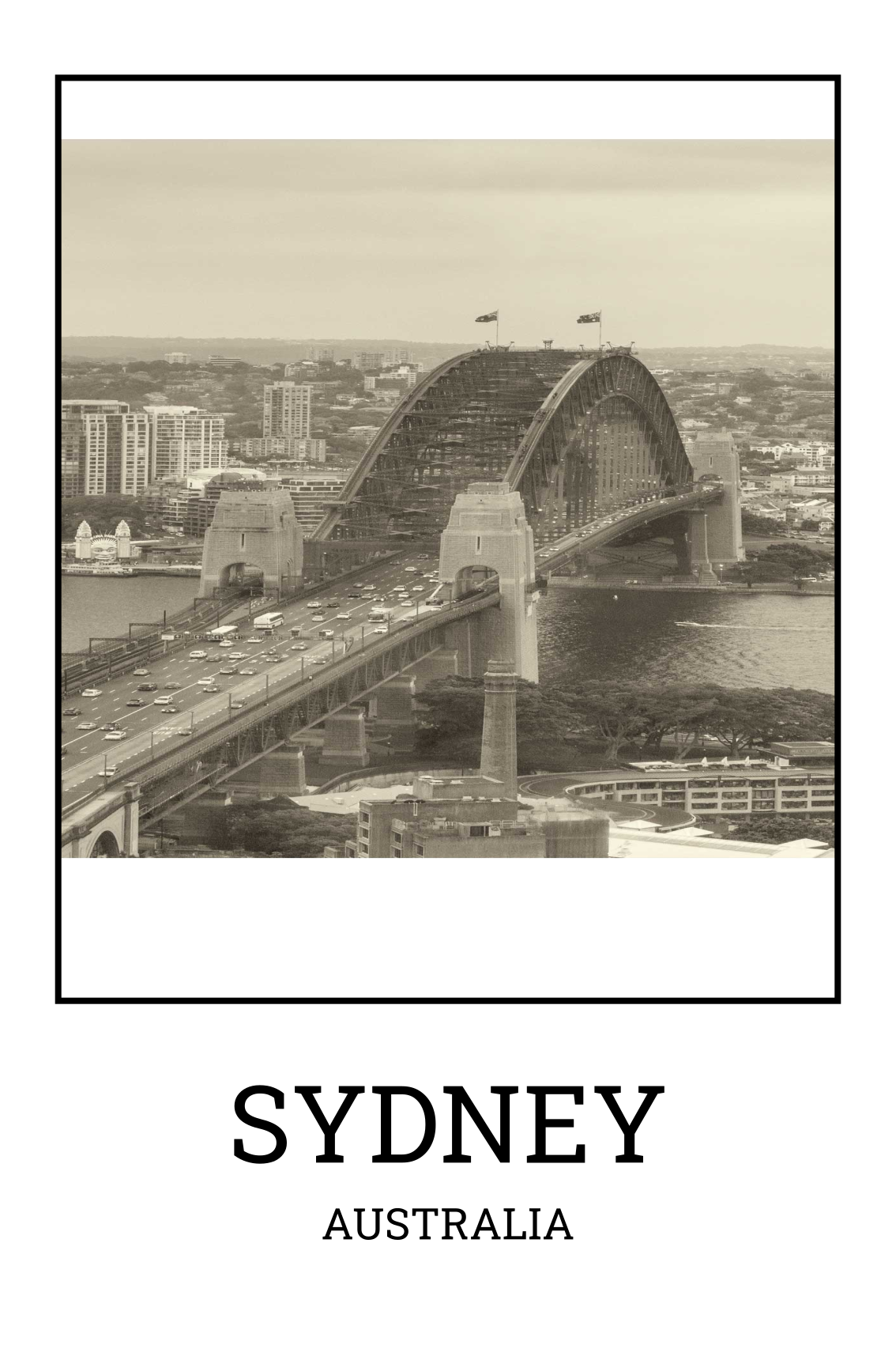 Poster da soggiorno sydney bianco e nero - TenStickers