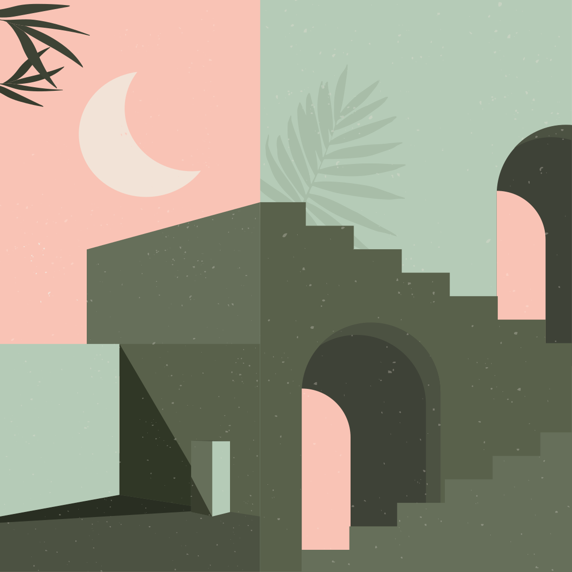 Poster da soggiorno forme d'arte rosa e turchese - TenStickers