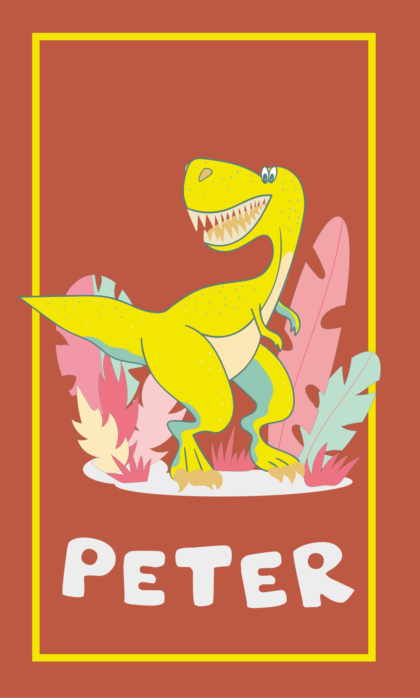 Poster cameretta dinosauro giallo con piante - TenStickers
