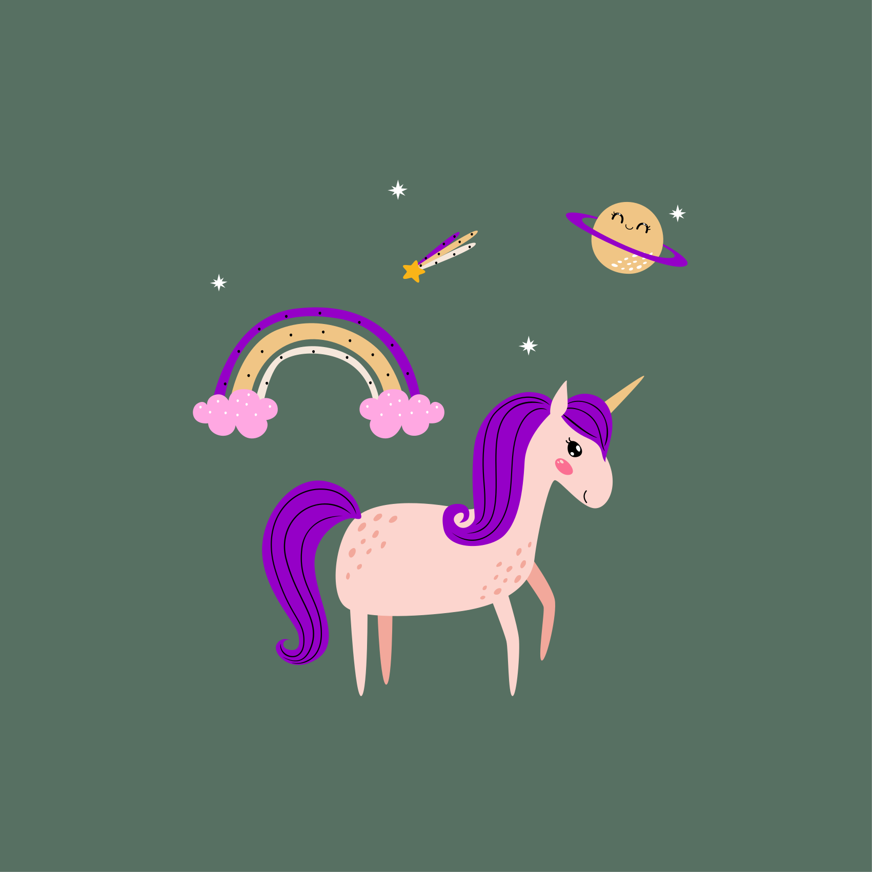 Poster cameretta unicorni artistici su sfondo verde - TenStickers