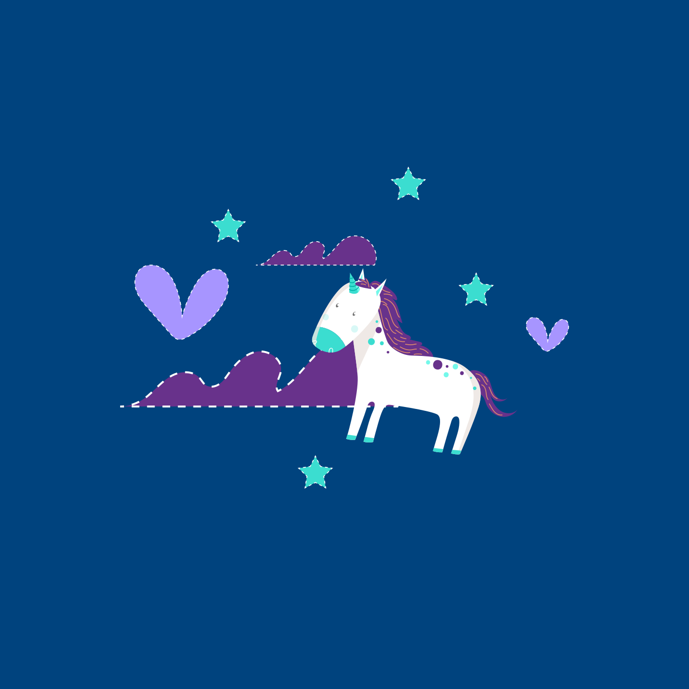 Poster cameretta unicorni carini con nuvole e stelle - TenStickers