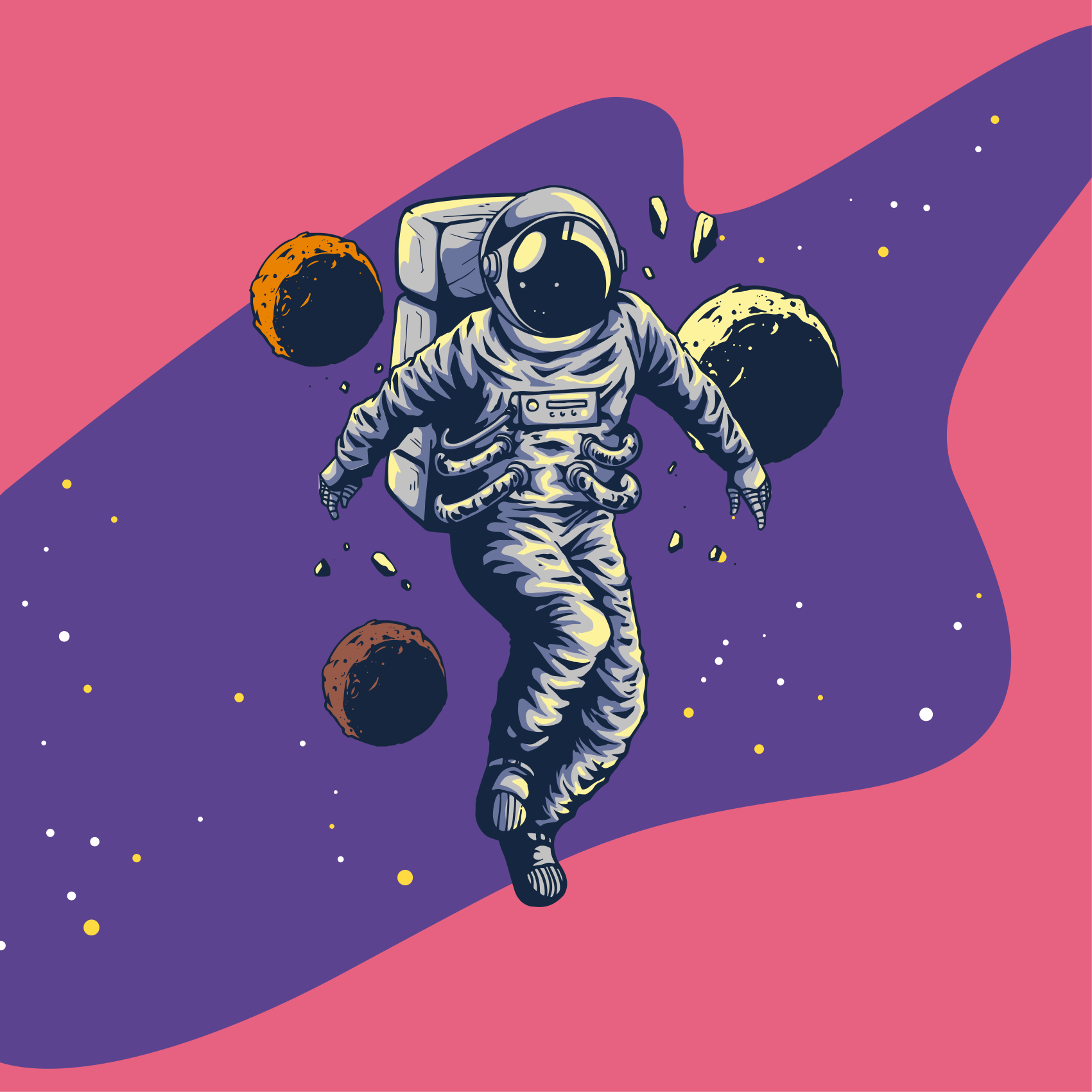 Poster cameretta astronauta disegnato a mano volando - TenStickers