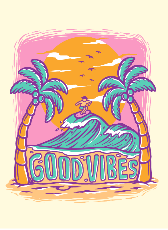 Poster giovanili buone vibrazioni surf - TenStickers