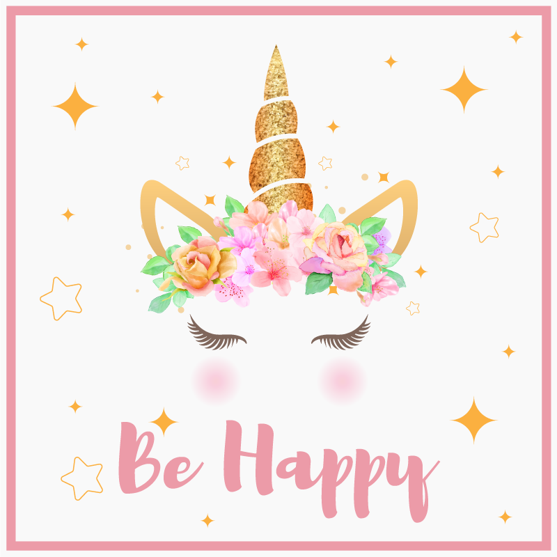 Poster cameretta ragazzi unicorni frase sii felice - TenStickers