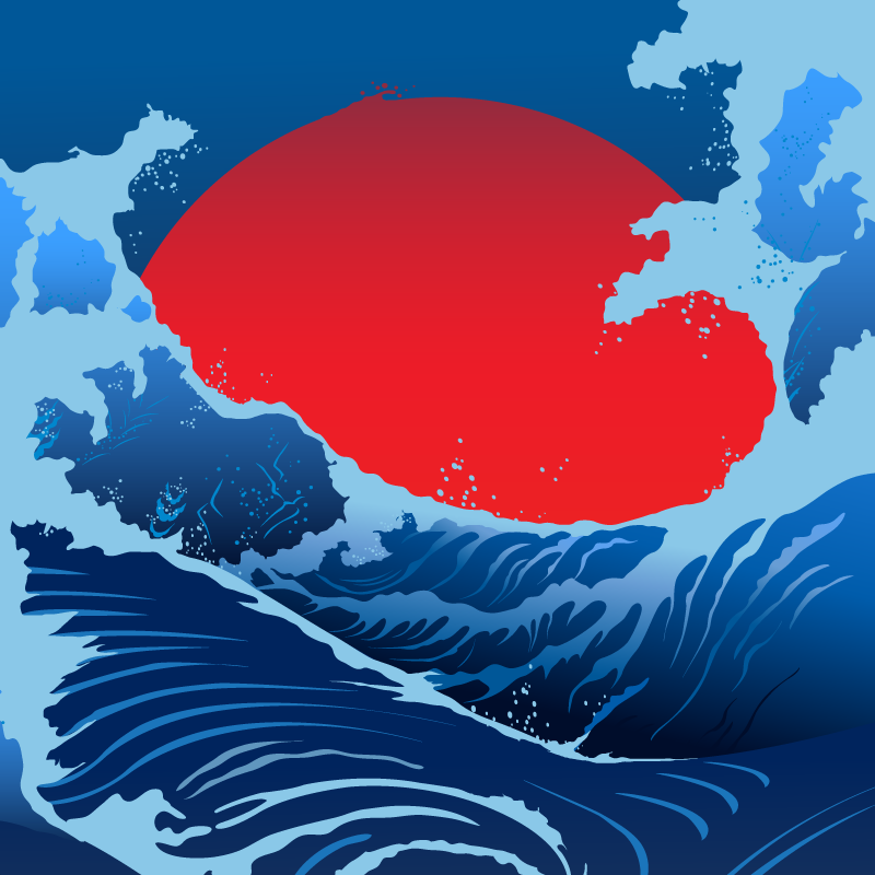 Poster di paesaggi onde del sole rosso - TenStickers