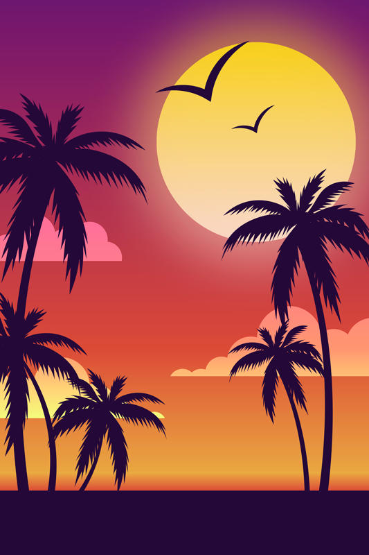 Poster di paesaggi tramonto anni 70 verticale - TenStickers