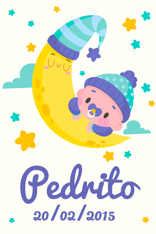 Poster da parete personalizzati bambino che dorme luna - TenStickers