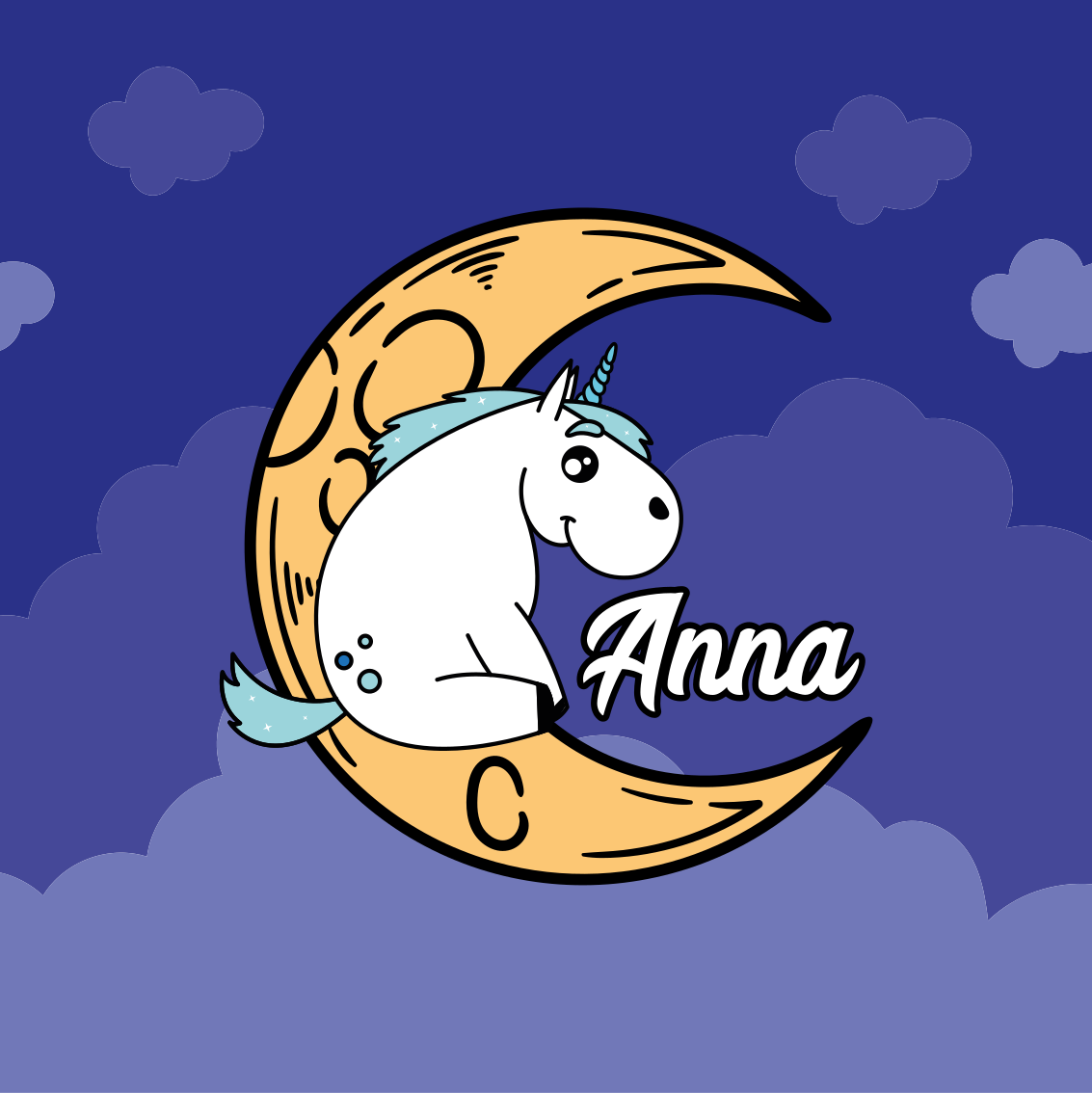 Poster da parete personalizzati scena di unicorno e luna - TenStickers