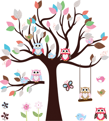 Poster di alberi adesivo per bambini con gufi nel albero - TenStickers