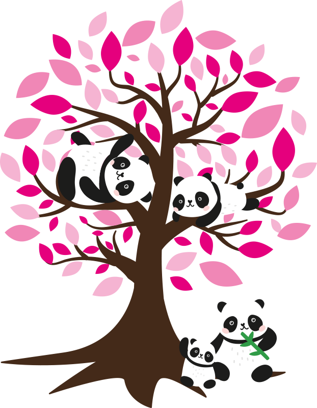 Poster di alberi adesivo murale con panda bambini - TenStickers