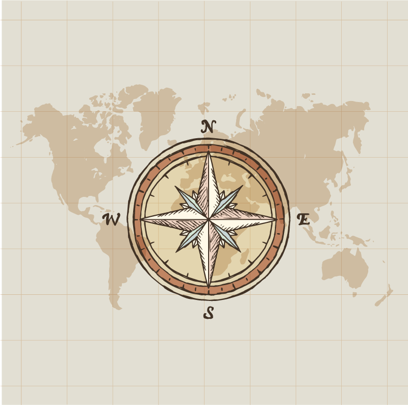 Mappamondo poster cartografia vintage e bussola - TenStickers