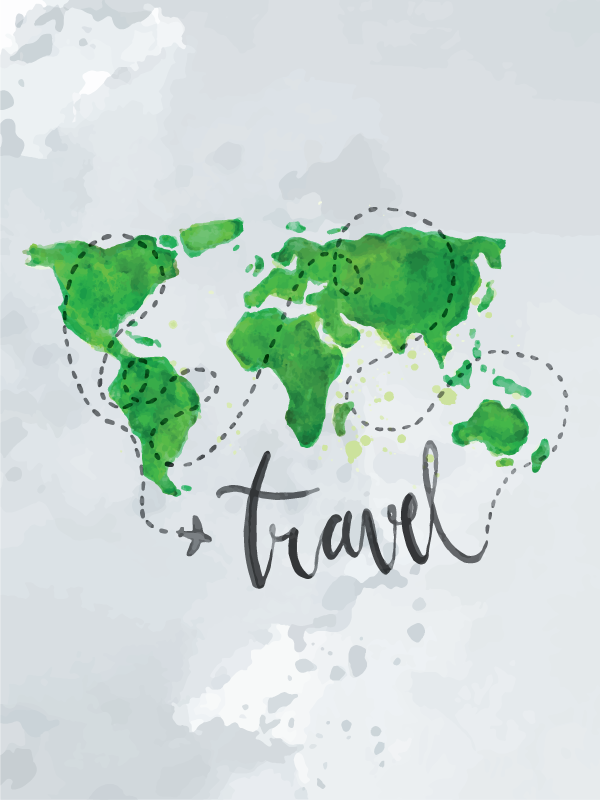 Mappamondo poster acquerello viaggio - TenStickers