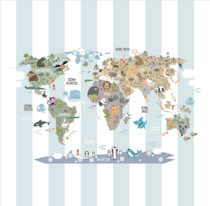 Mappamondo poster mappa della fauna mondiale - TenStickers