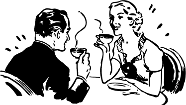 Poster retrò vinile decorativo coppia che beve caffè - TenStickers