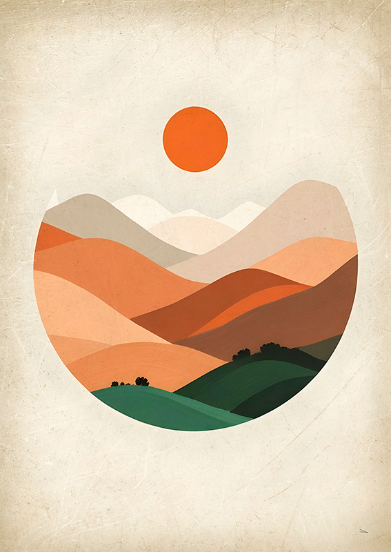 Poster astratti sole sopra le montagne - TenStickers