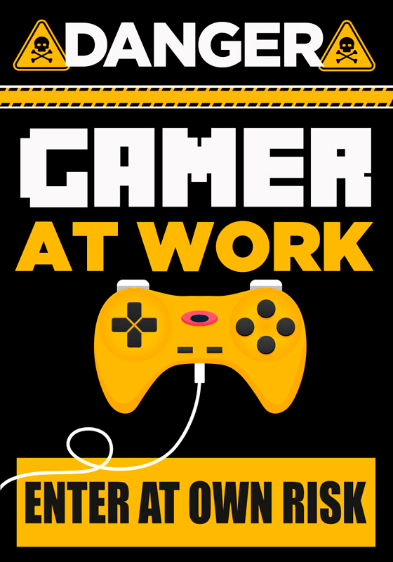 Poster videogioco attenzione gamer al lavoro - TenStickers