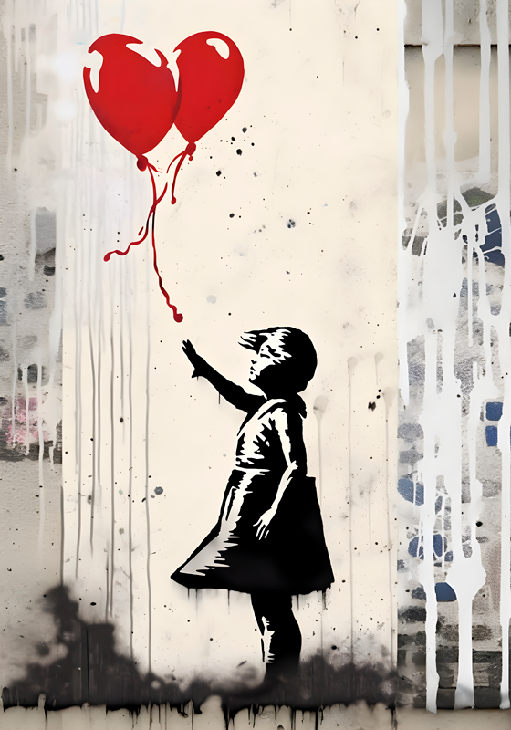 Poster artistico ragazza con palloncini - TenStickers