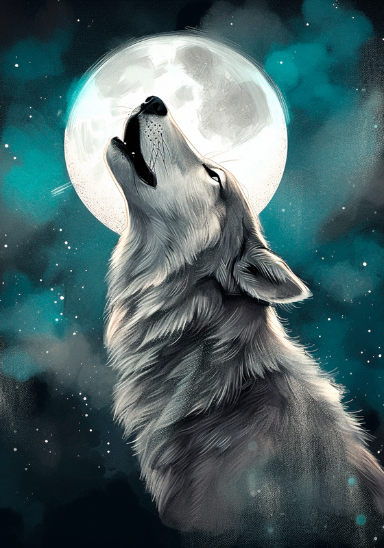 Poster con lupo che ulula alla luna - TenStickers